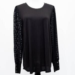 Skies Are Blue Black Long Sleeve Sheer Polka Dot T-Shirt Size Large